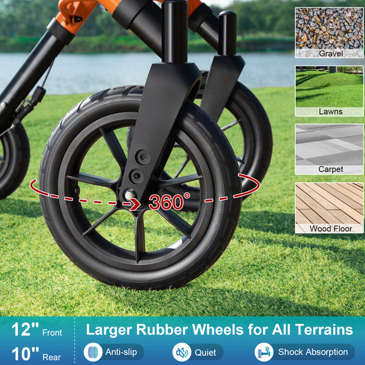 Rollator Walker with Seat, Tall Walkers for Seniors, 12" Big Rubber Wheels All Terrain Rollator Walker with Backrest, Built-in Cable, Foldable and Dual Adjustable Height for 5.3-7ft, Orange