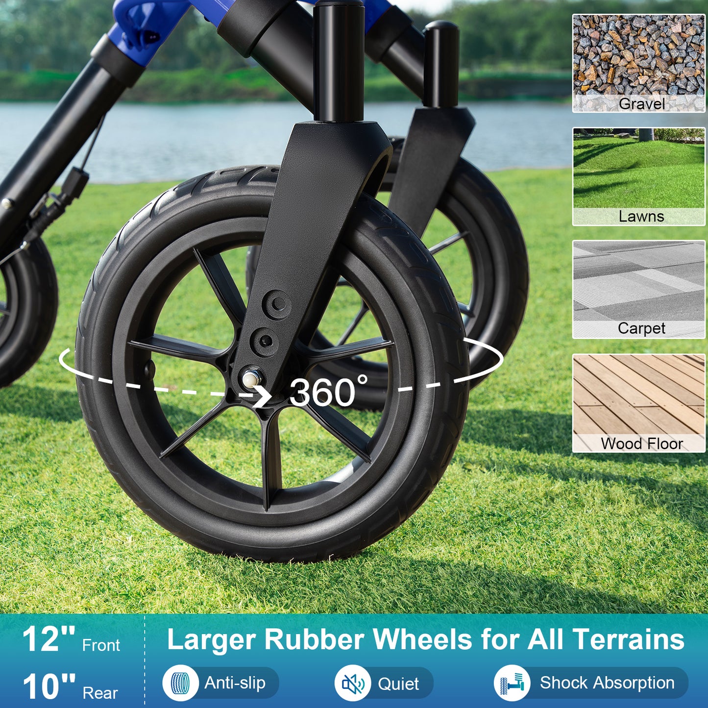MAXWALK Rollator Walker with Seat, Tall Walkers for Seniors, 12" Big Rubber Wheels All Terrain Rollator Walker with Backrest, Built-in Cable, Foldable and Dual Adjustable Height for 5.3-7ft, Blue