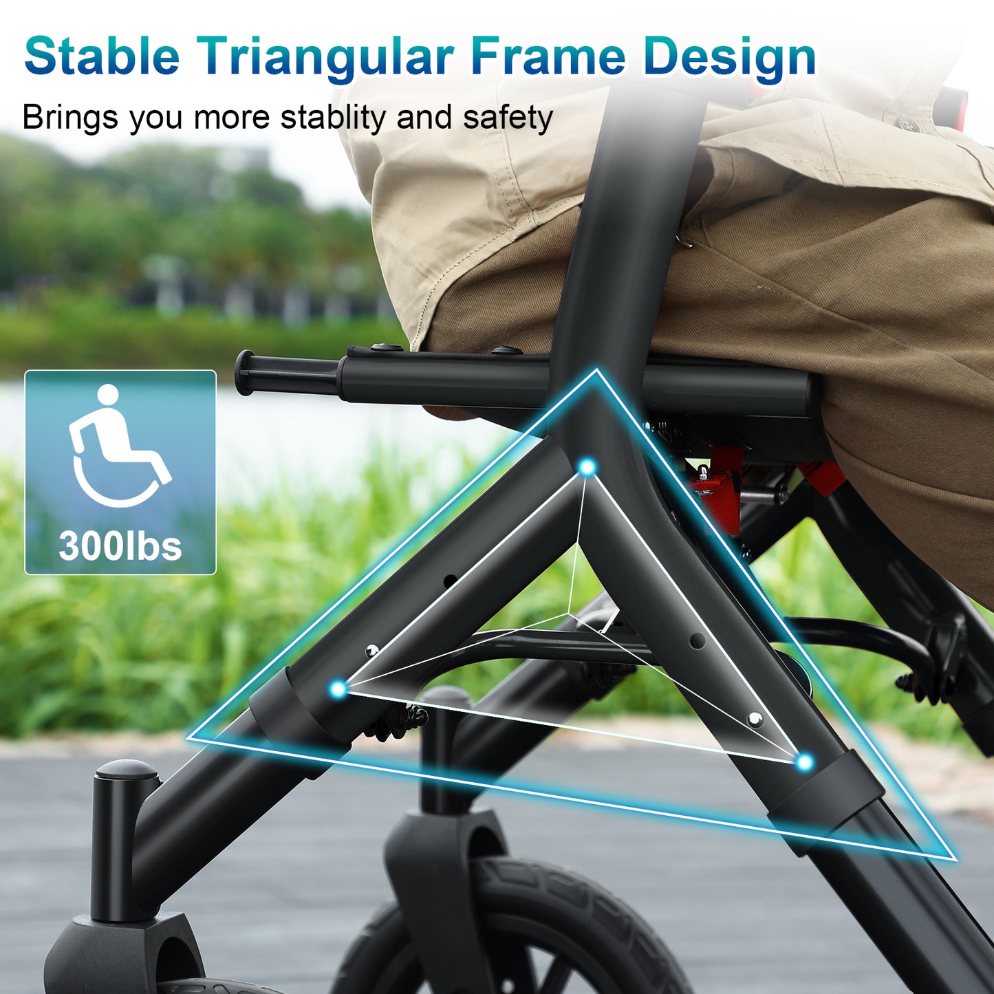 Rollator Walker with Seat, Tall Walkers for Seniors, 12" Big Rubber Wheels All Terrain Rollator Walker with Backrest, Built-in Cable, Foldable and Dual Adjustable Height for 5.3-7ft, Black